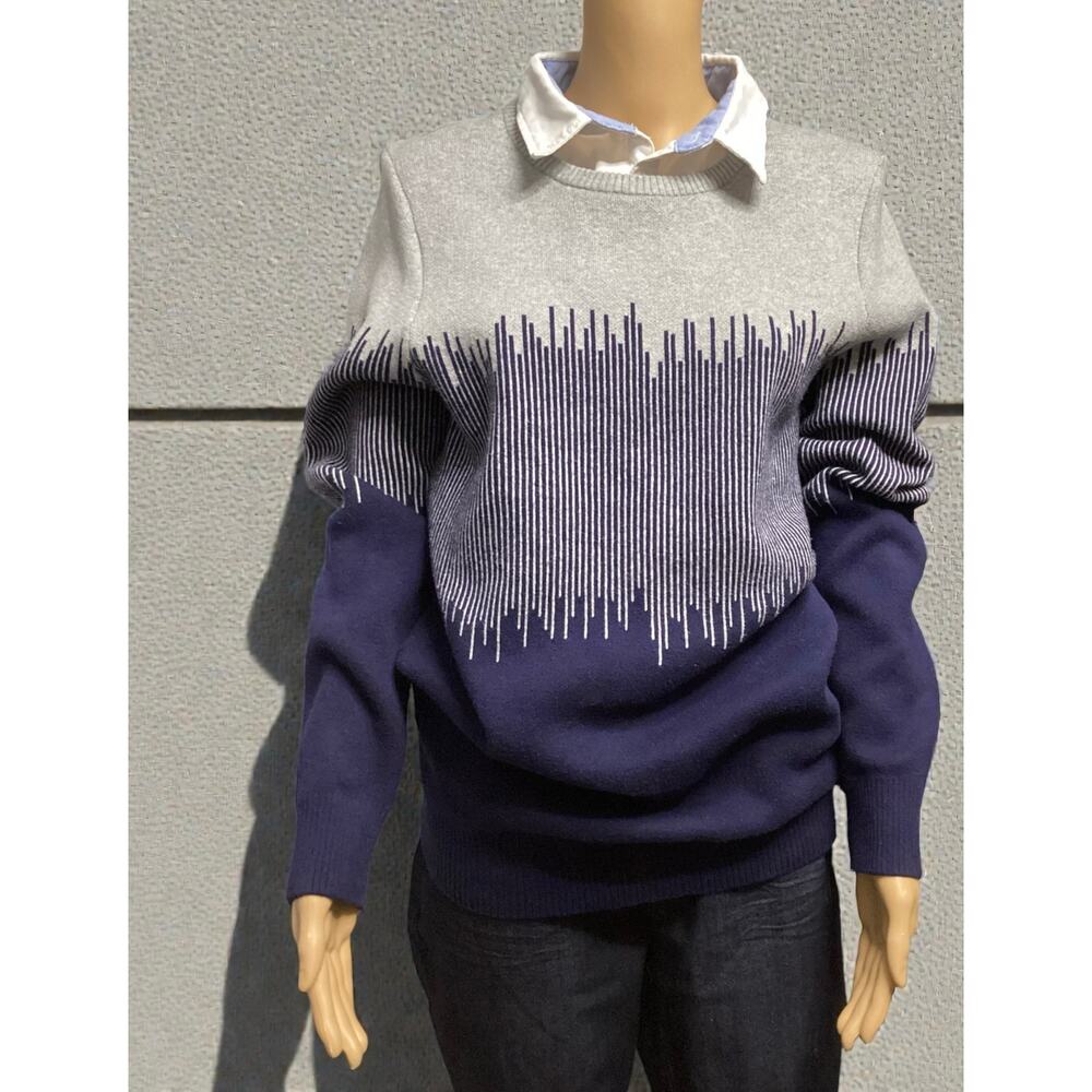 JeansWest‎ knit sweater collar shirt layered audio equalizer print